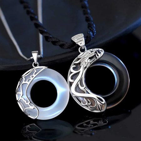 Dragon & Phoenix Couple Necklace - Obsidian & Opal Pendants for Protection-Love-Buddhism & Truths