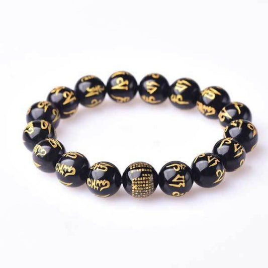 Obsidian Mani Mantra Positive Energies Bracelet-Buddhism & Truths