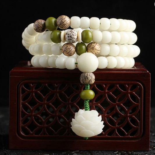 White Jade Bodhi Seed Mala -Lucky & Peace Bracelet/Necklace-Buddhism & Truths